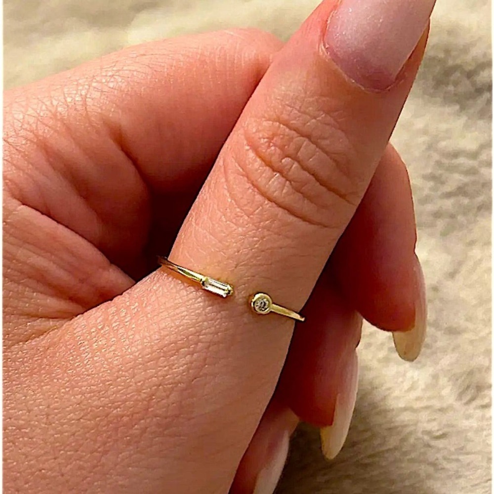 Gold Cubic Zircon Ring Geometric, Thin, Minimalist, Circle, Rectangular - Picture 7 of 9